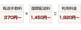 [転送手数料]370円～ + 国際配送料 1,450円 = [利用料金]1,820円